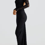 Hollowed Lace Long Sleeved Backless Maxi Dress