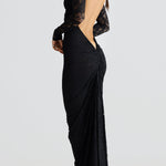Hollowed Lace Long Sleeved Backless Maxi Dress