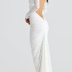 Hollowed Lace Long Sleeved Backless Maxi Dress