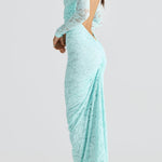 Hollowed Lace Long Sleeved Backless Maxi Dress