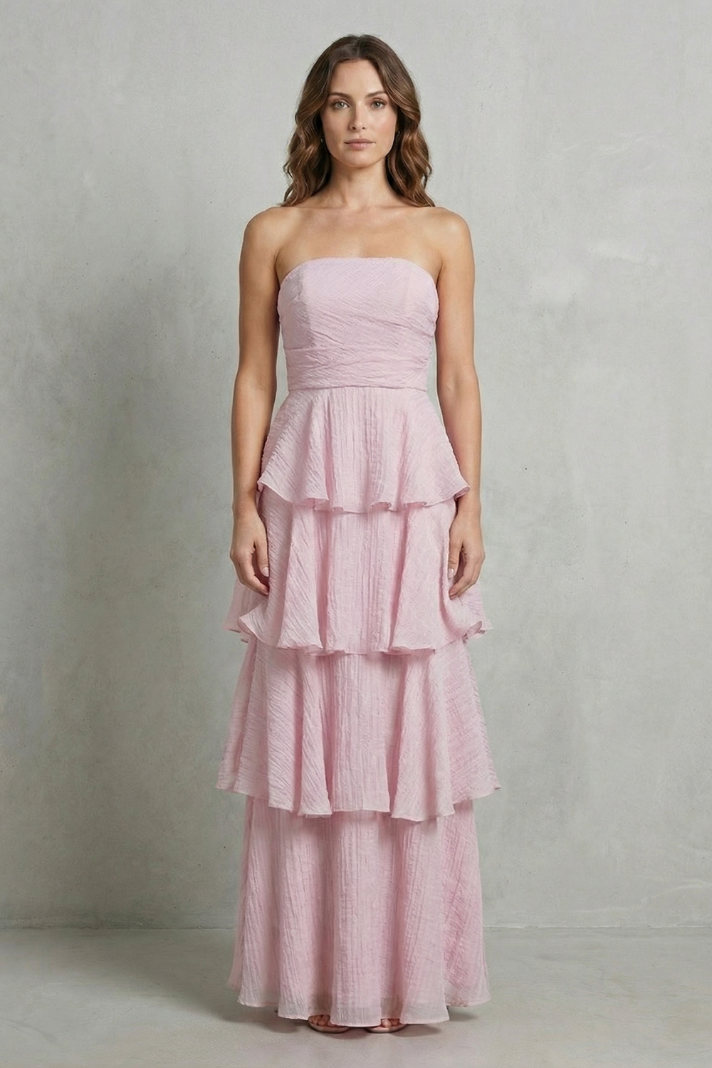 Margaret – Soft cascading layers – Strapless tiered maxi dress