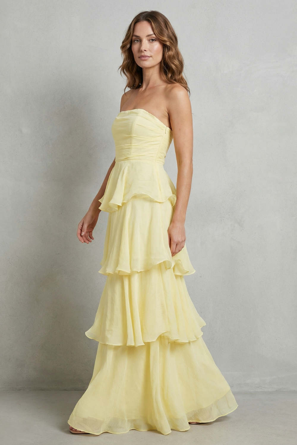 Margaret – Soft cascading layers – Strapless tiered maxi dress