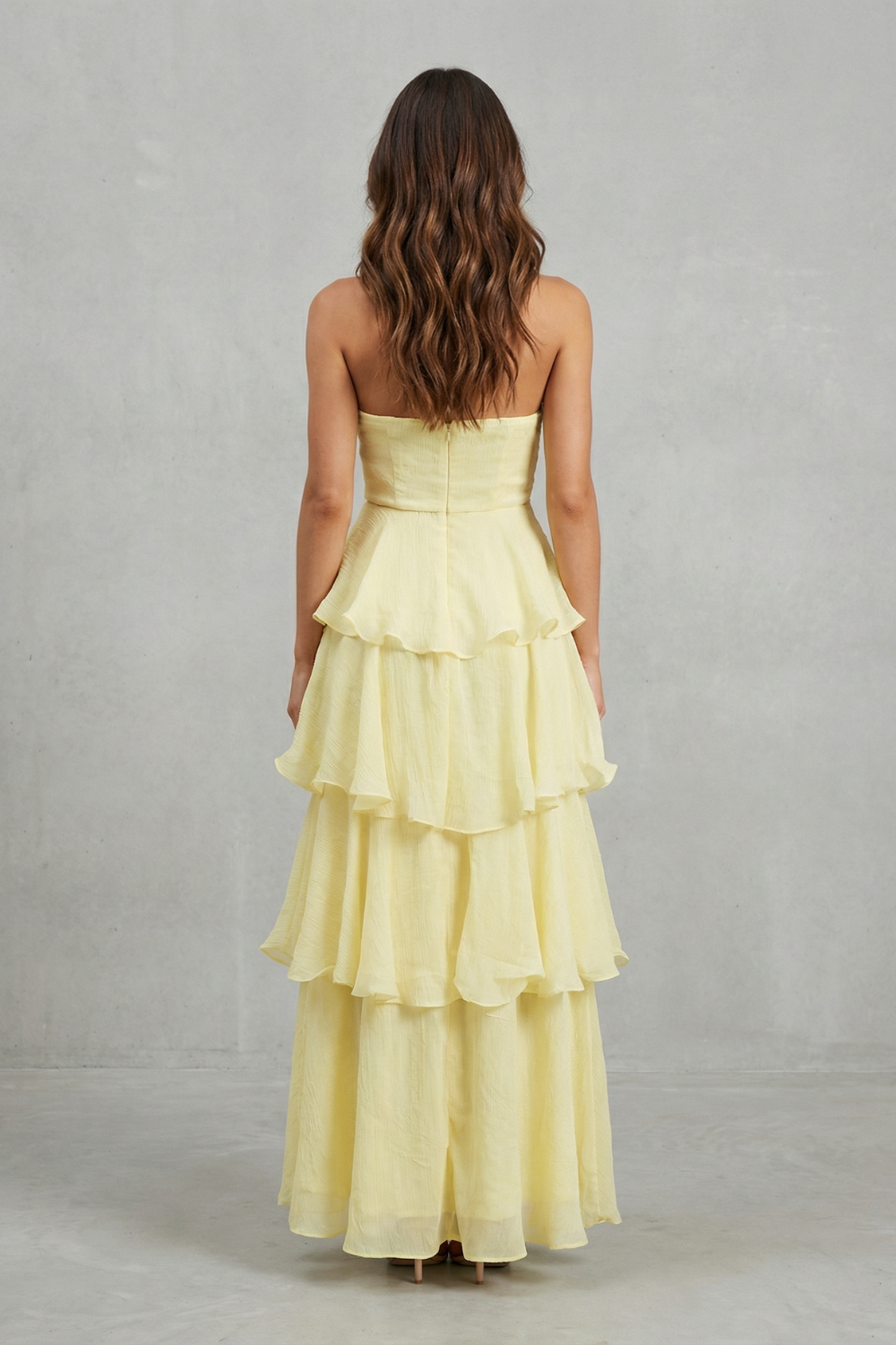 Margaret – Soft cascading layers – Strapless tiered maxi dress