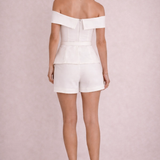 CONJUNTO DE DOS PIEZAS EN ALGODÓN Y LINO BLANCO PARA MUJER