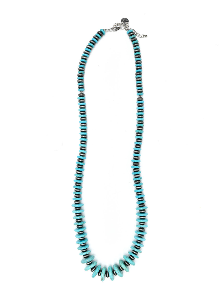 COLLAR ELEGANTE VINTAGE BOHEMIO TURQUESA DISQUE PERLA