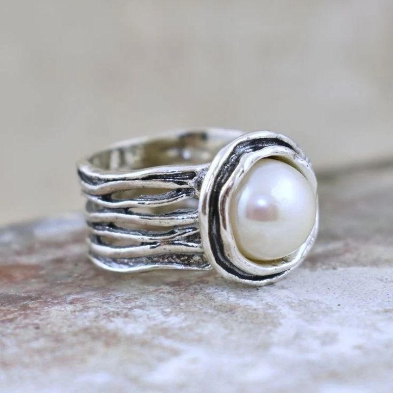 ANILLO BOHEMIO STYLE VINTAGE PLATA PLAQUÉ IMITATION PERLA