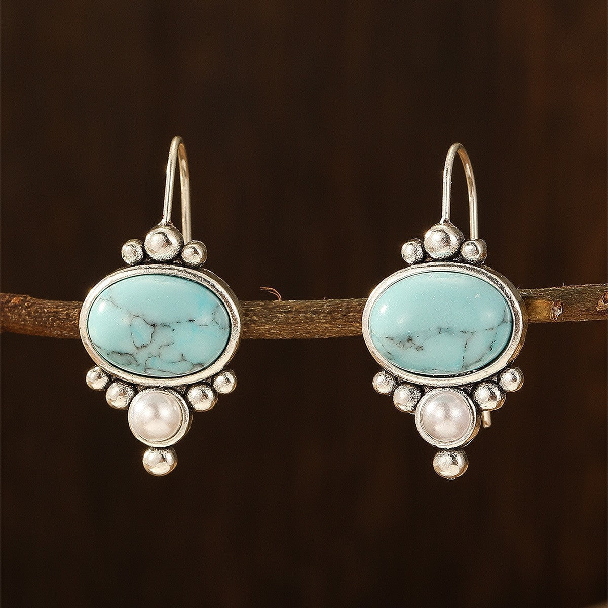 PENDIENTES VINTAGE PLATA PLAQUÉ TURQUESA & PERLA GOTA