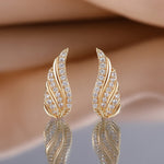 PENDIENTES MODERNO FEUILLE PAVÉ | ORO