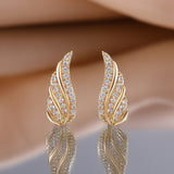 PENDIENTES MODERNO FEUILLE PAVÉ | ORO