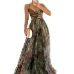 Elegant Painted Floral Print V-Neck A-Line Maxi Dress