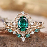 CONJUNTO AURELLE ESMERALDA CORONA ANILLO | ORO ROSA