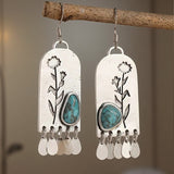 PENDIENTES VINTAGE PLATA DESIGN TURQUESA FLORAL FRANGE