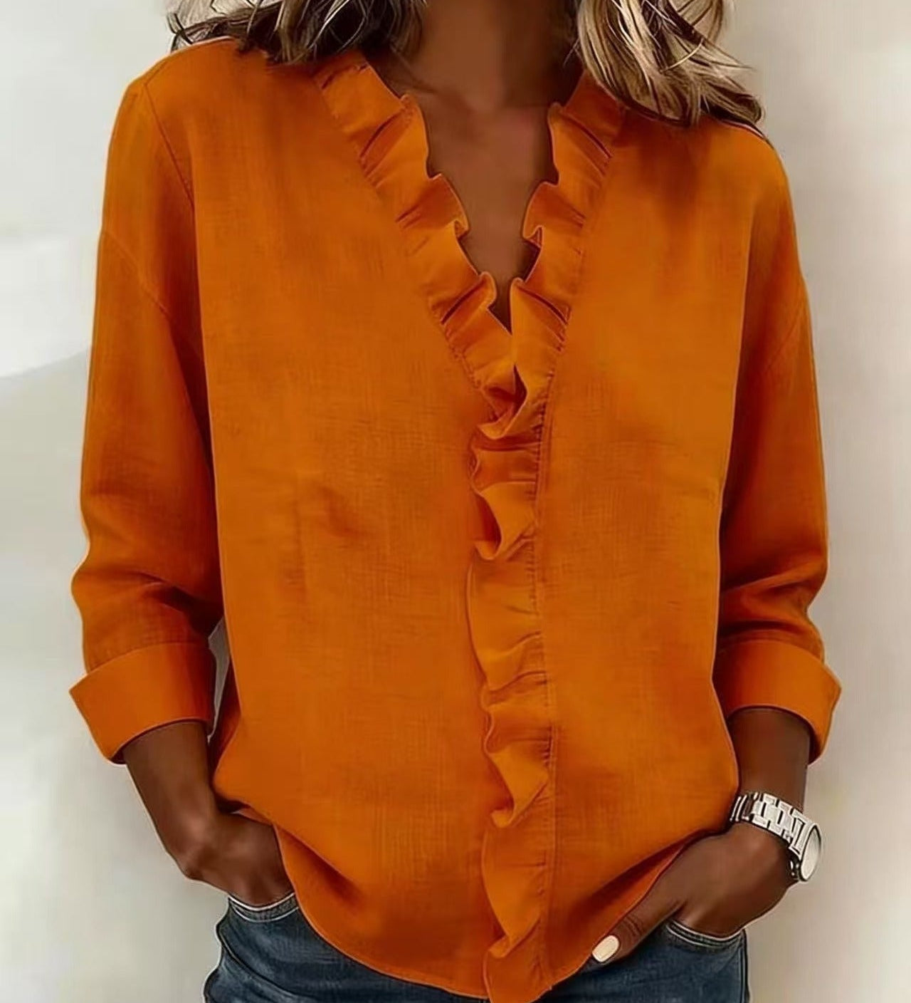 BLUSA CON ESCOTE EN V Y VOLANTES - VALERINA MARBELLA