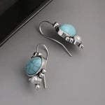 PENDIENTES VINTAGE PLATA PLAQUÉ TURQUESA & PERLA GOTA
