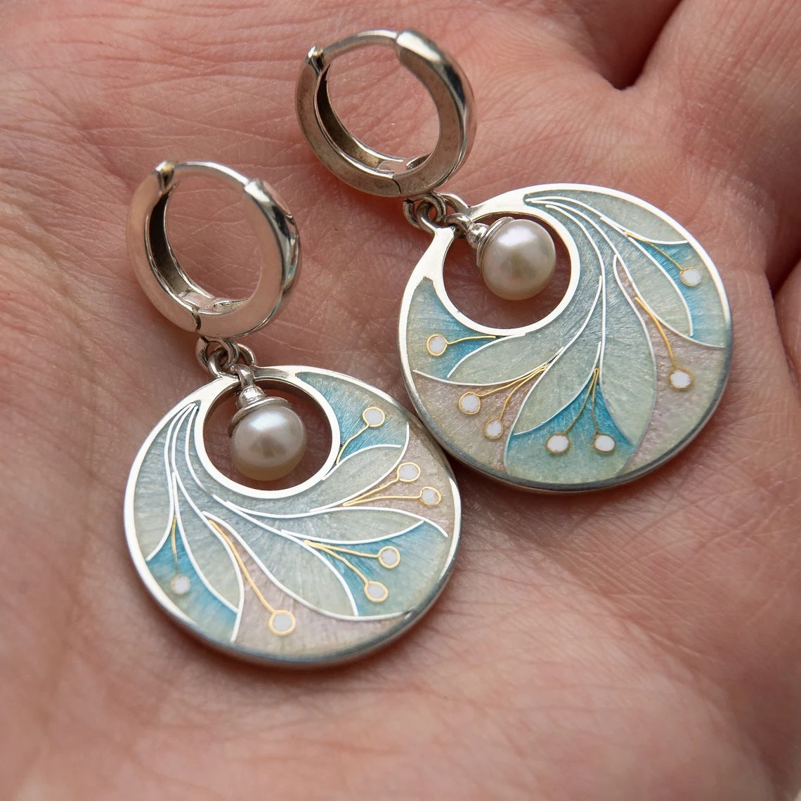 PENDIENTES ELEGANTE PLATA PLAQUÉ ROMANTIQUE PERLA DISQUE GOTA