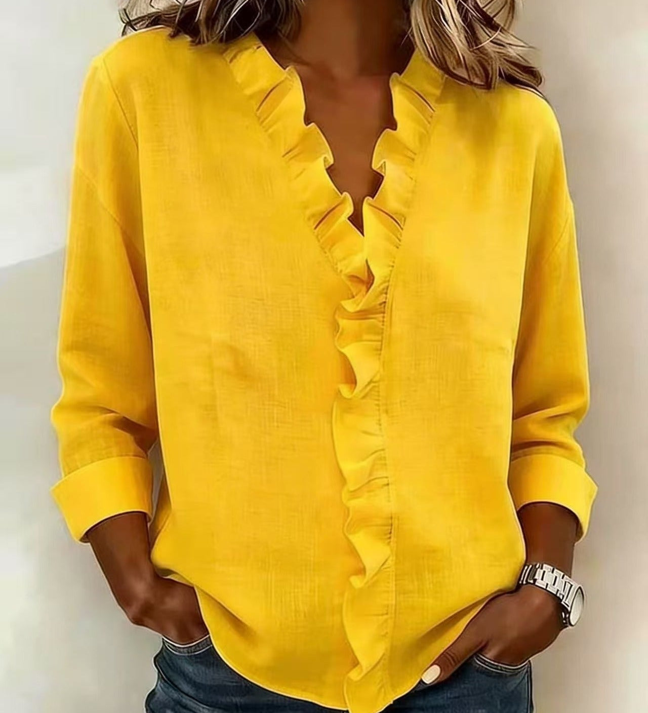 BLUSA CON ESCOTE EN V Y VOLANTES - VALERINA MARBELLA