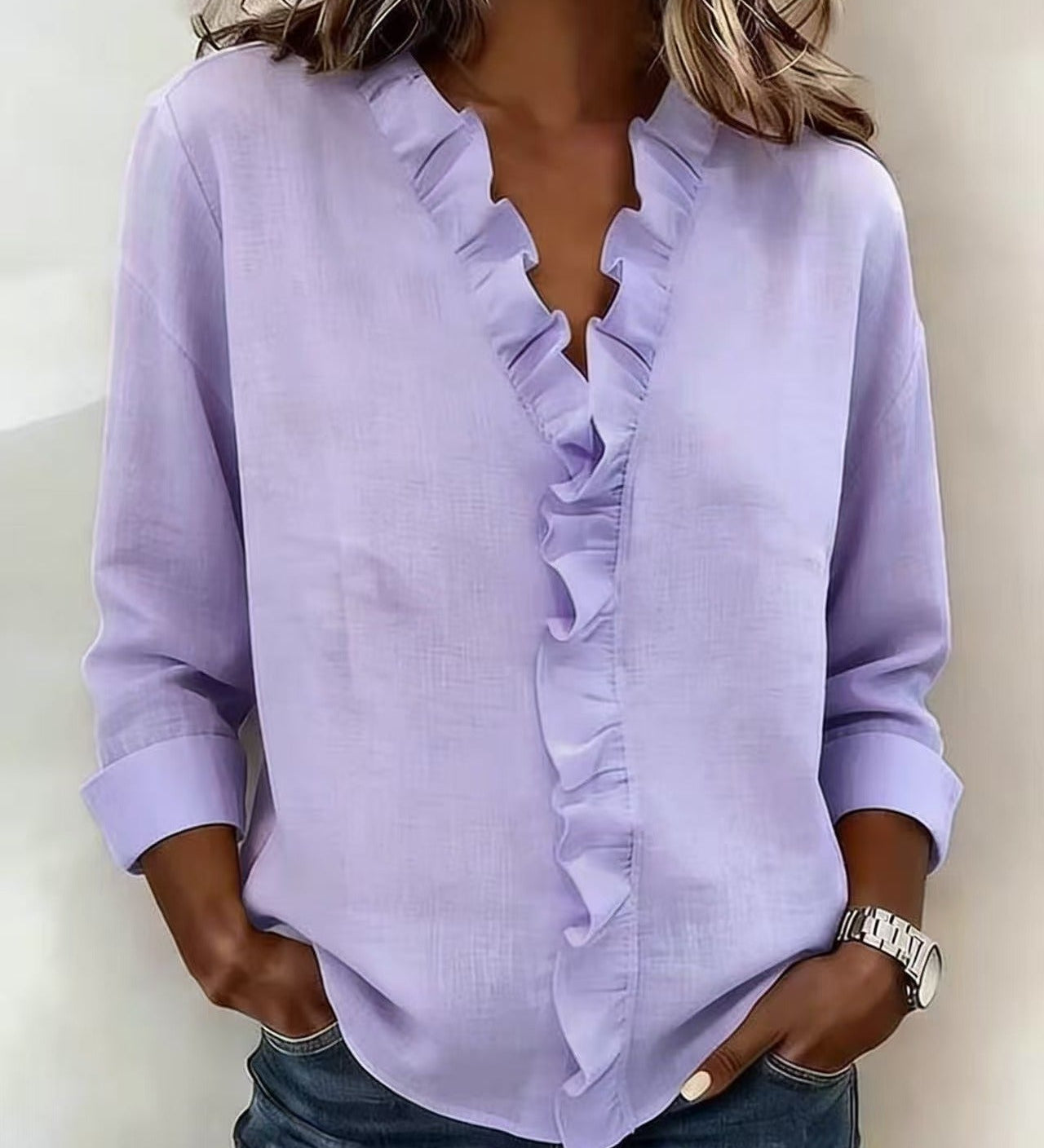 BLUSA CON ESCOTE EN V Y VOLANTES - VALERINA MARBELLA