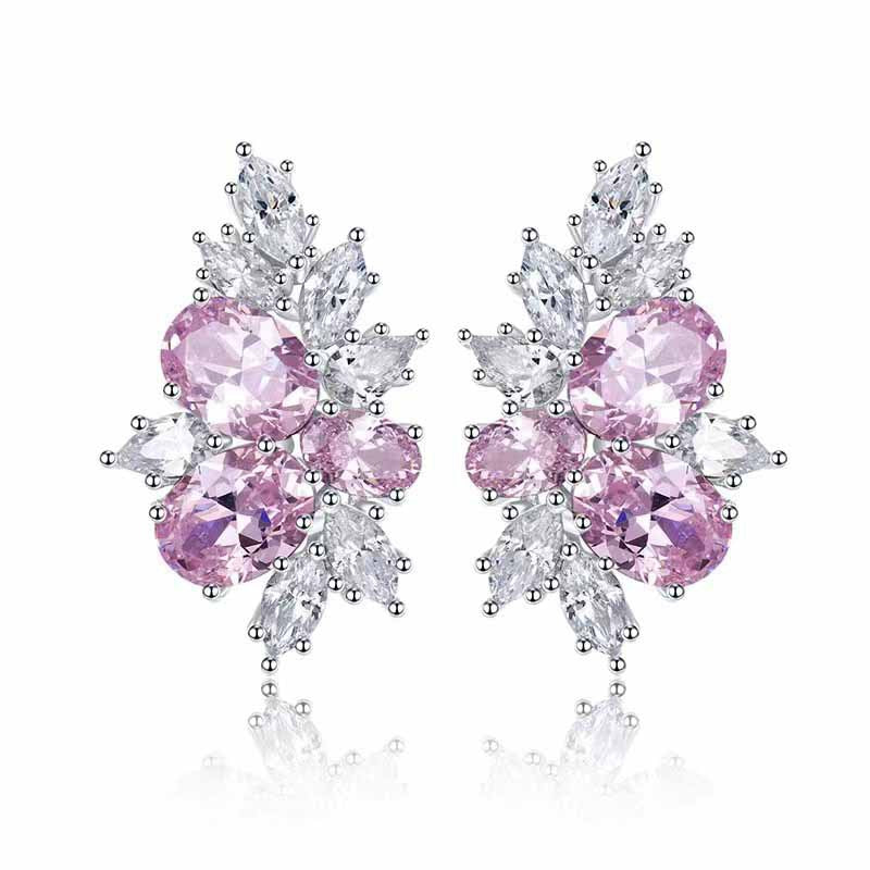PENDIENTES FLOR ROSADA | ORO BLANCO