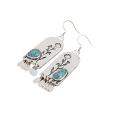 PENDIENTES VINTAGE PLATA DESIGN TURQUESA FLORAL FRANGE