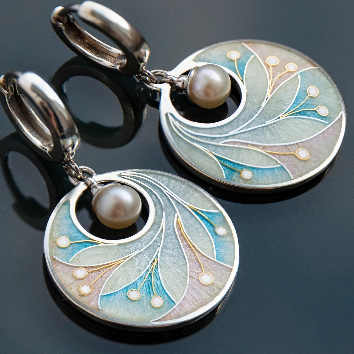 PENDIENTES ELEGANTE PLATA PLAQUÉ ROMANTIQUE PERLA DISQUE GOTA