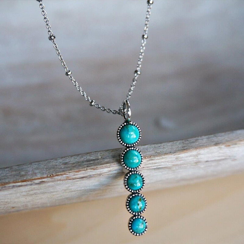 COLLAR VINTAGE ETHNIQUE TURQUESA GÉOMÉTRIQUE MOTIVO COLGANTE