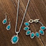 CONJUNTO VINTAGE BOHEMIO TURQUESA FLORAL GÉOMÉTRIQUE MOTIVO JOYAS