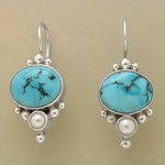 PENDIENTES VINTAGE PLATA PLAQUÉ TURQUESA & PERLA GOTA