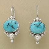 PENDIENTES VINTAGE PLATA PLAQUÉ TURQUESA & PERLA GOTA