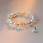 PULSERA CLÁSICO PERLA PERLÉ PATTE DE CHAT PLAQUÉ ORO RÉGLABLE