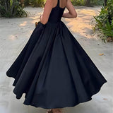 VESTIDO MIDI ELEGANTE SIN MANGAS CON ESCOTE CAÍDO
