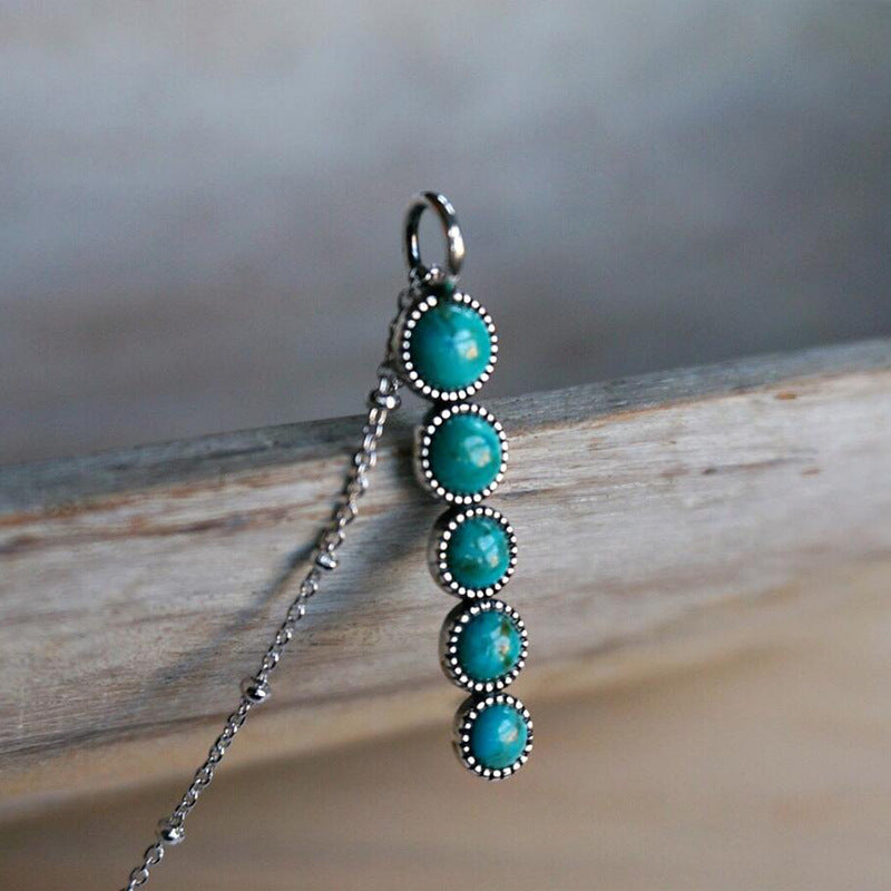 COLLAR VINTAGE ETHNIQUE TURQUESA GÉOMÉTRIQUE MOTIVO COLGANTE