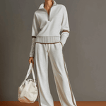 Retro Sporty Webbing Grey-white Half-zip Sweatshirt And Wide-leg Pants Set
