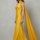Orlianne – Draped neckline cascade – Satin mermaid gown
