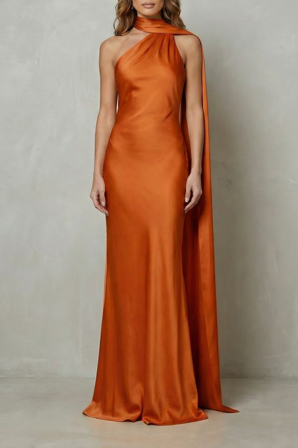 Orlianne – Draped neckline cascade – Satin mermaid gown