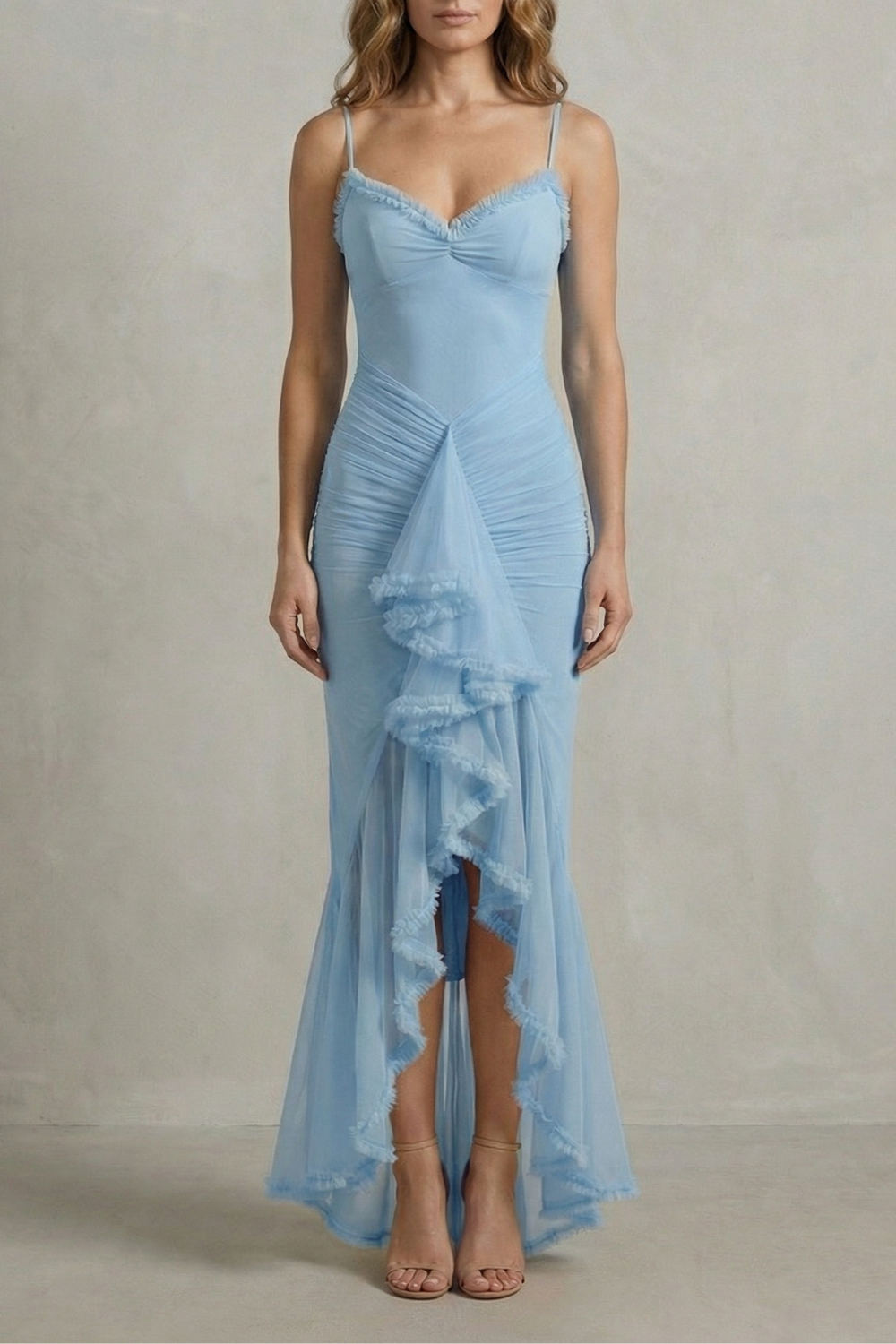 Phoebe – Feminine ruffle allure – Sleeveless high low maxi dress
