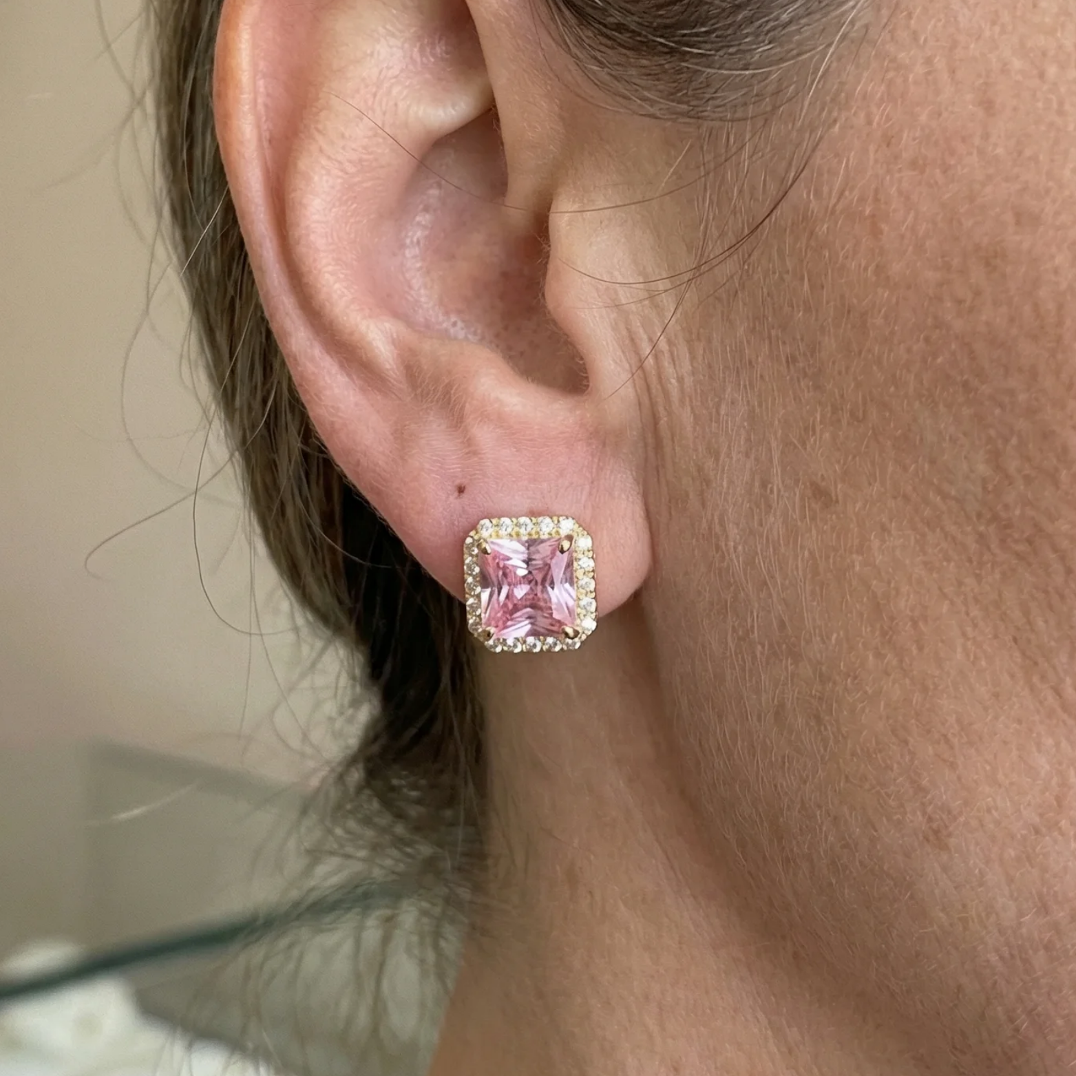 PENDIENTES ROSA ZAFIRO PAVÉ | ORO