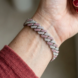 PULSERA ROSA CENTELLEANTE MALLA CUBANA | ORO BLANCO