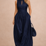 MONO AZUL OSCURO DE RAYAS CON ESCOTE KEYHOLE