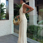 Conjunto De Top Halter con Espalda Abierta y Pantalón De Corte Amplio para Mujer | Ideal para Eventos y Ocasiones Especiales