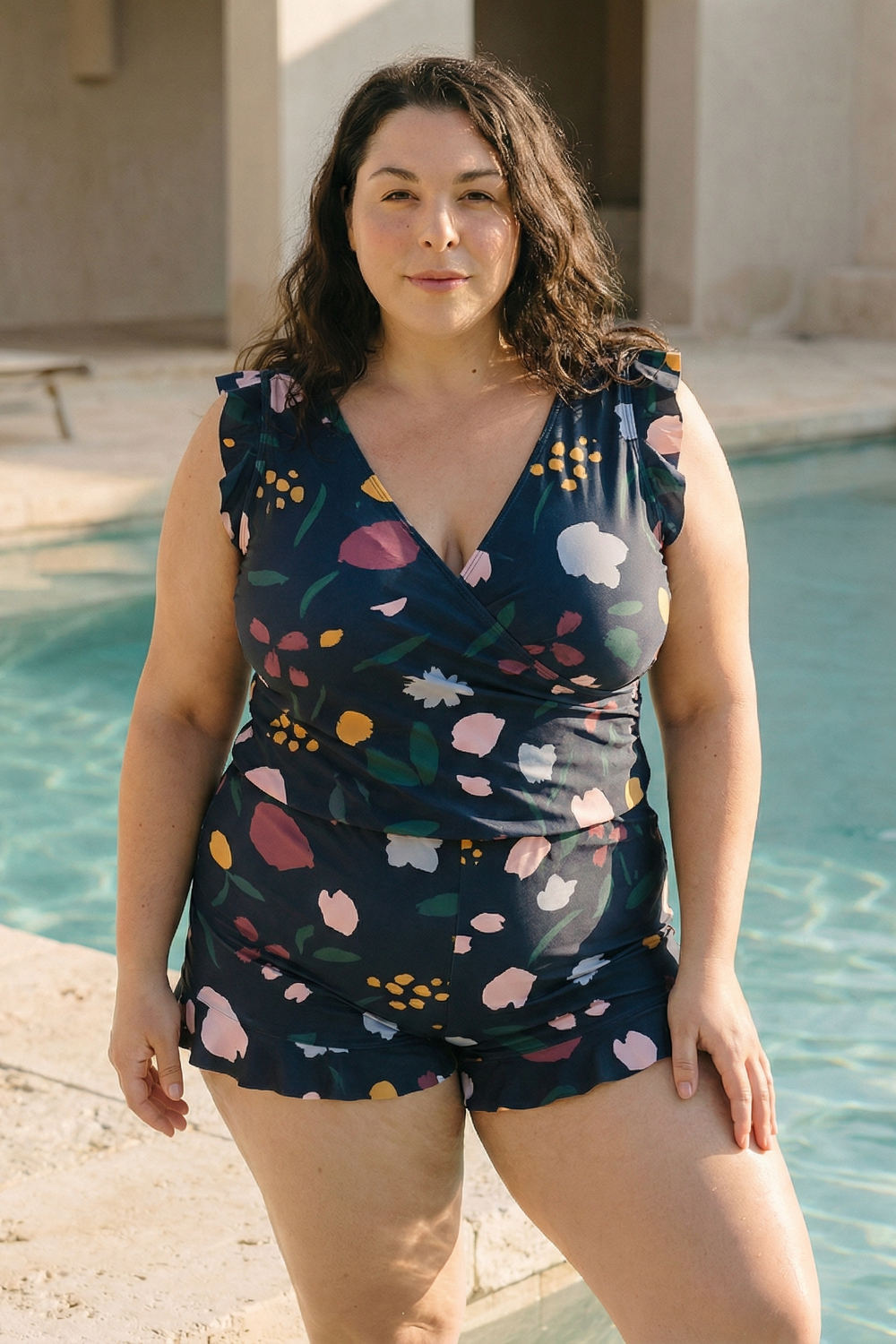 Ruffle V Neck – Swimsuit With Tummy Coverage