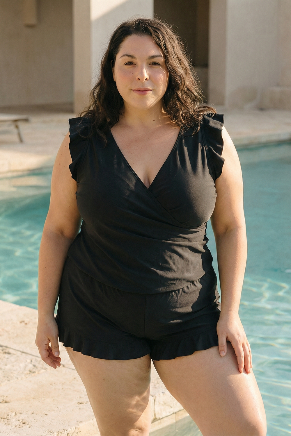 Ruffle V Neck – Swimsuit With Tummy Coverage