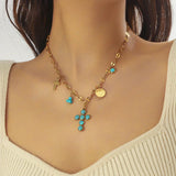 COLLAR EXCLUSIF INOXYDABLE ACIER TURQUESA CRUZ