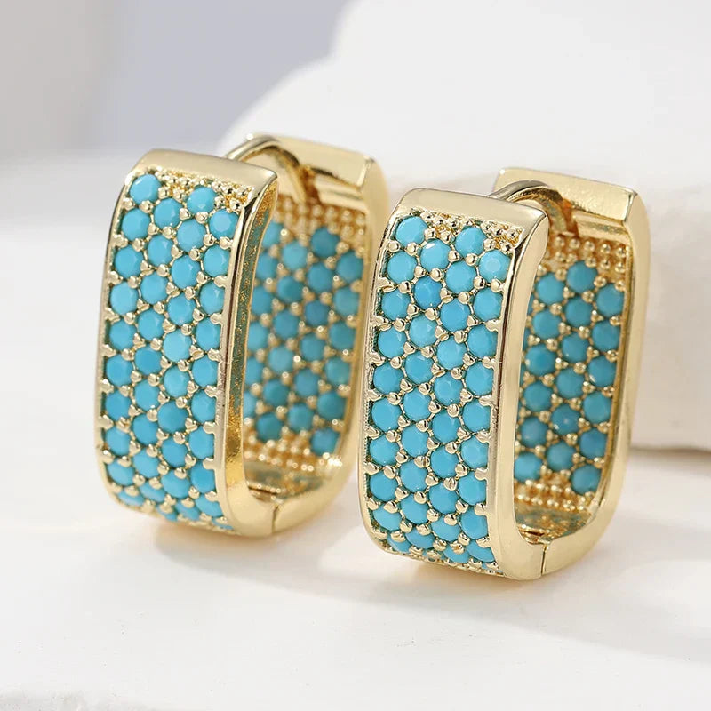 BOUCLES D'OREILLES ANNEAU PAVÉ TURQUOISE