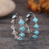 PENDIENTES BOHEMIO VINTAGE TURQUESA EN FORME DE U ARO