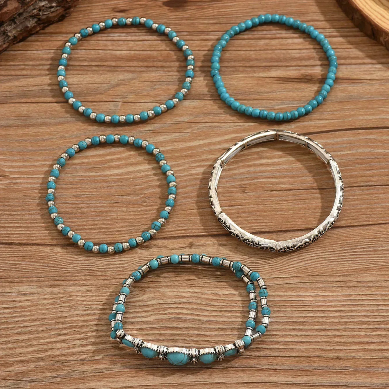 CONJUNTO BOHEMIO TURQUESA PERLÉ PULSERA