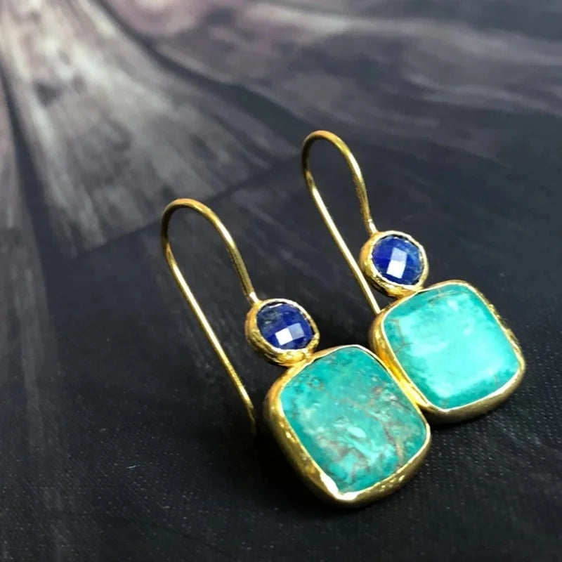 PENDIENTES VINTAGE ORO ORNÉ TURQUESA