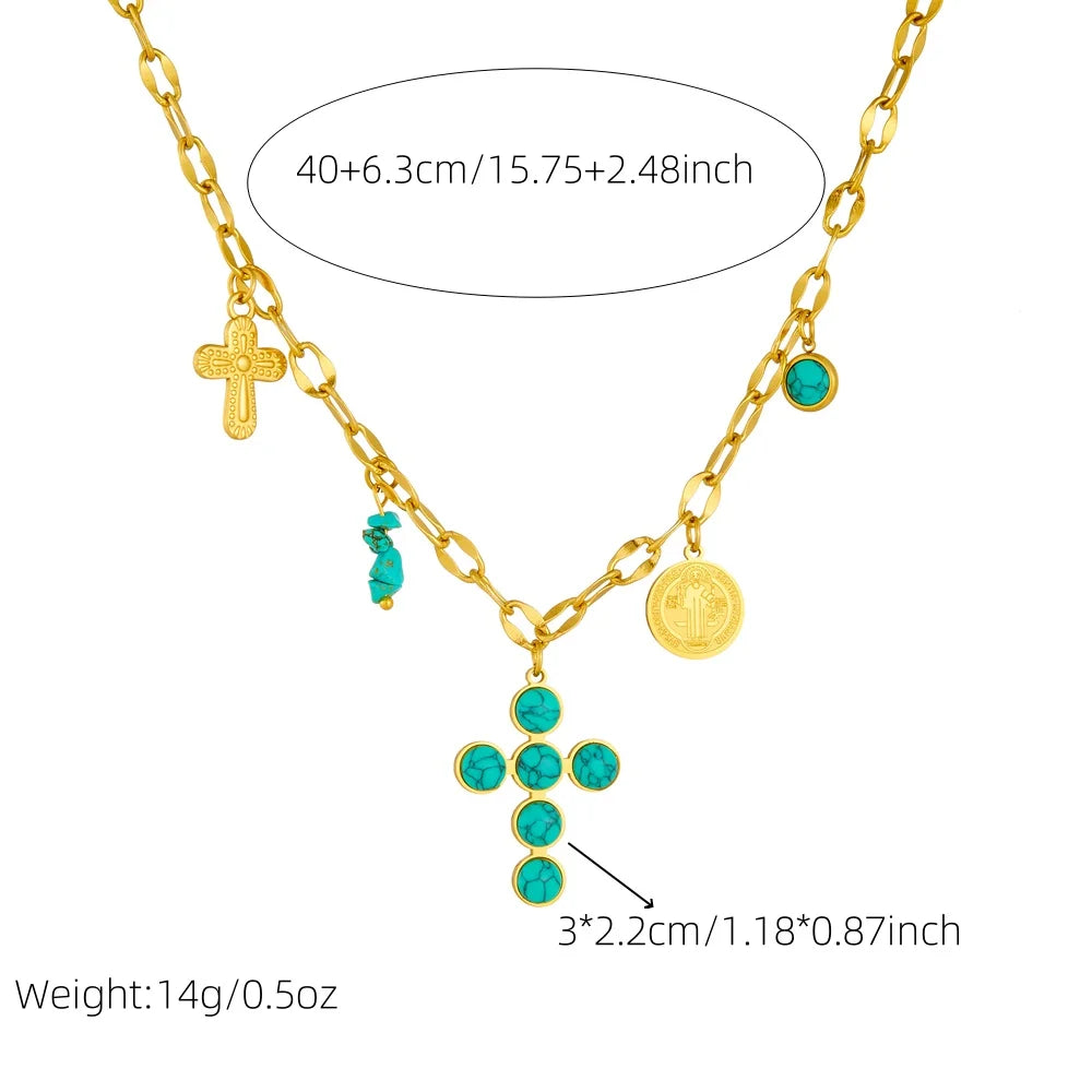COLLAR EXCLUSIF INOXYDABLE ACIER TURQUESA CRUZ