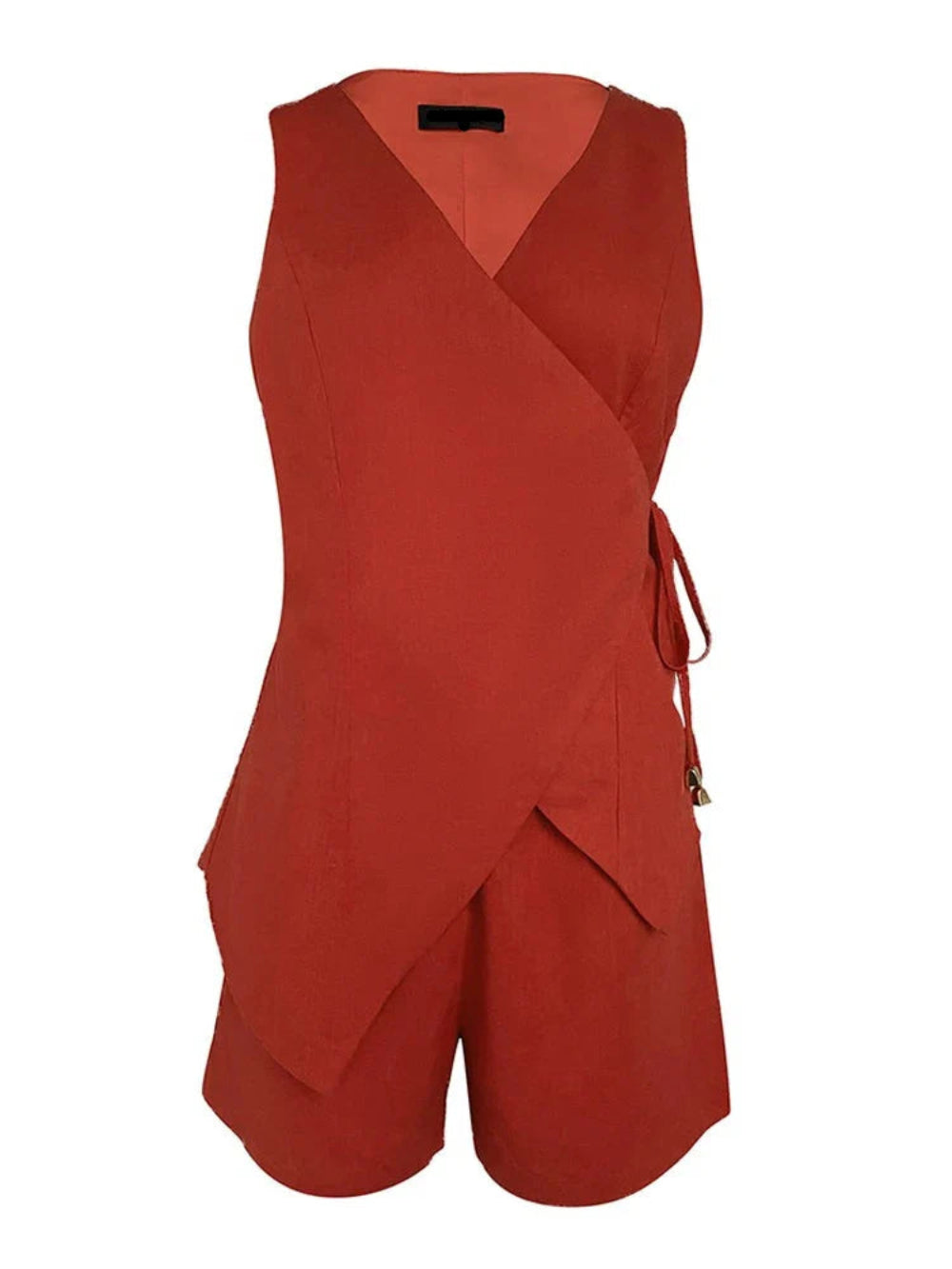 Linen Sleeveless V-neck Top and Loose Shorts Set
