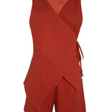 Linen Sleeveless V-neck Top and Loose Shorts Set
