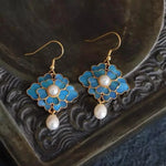 PENDIENTES VINTAGE AZUL ÉMAIL FLOR PERLA GOTA